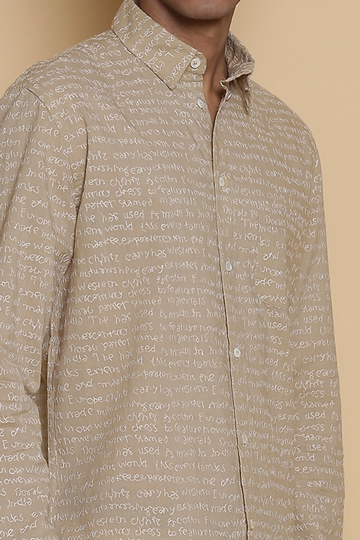Beige Embroidered Party Wear Shirt by Abraham & Thakore Men at Pernia's Pop Up Shop
