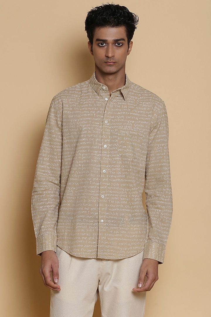 Beige Embroidered Party Wear Shirt by Abraham & Thakore Men at Pernia's Pop Up Shop