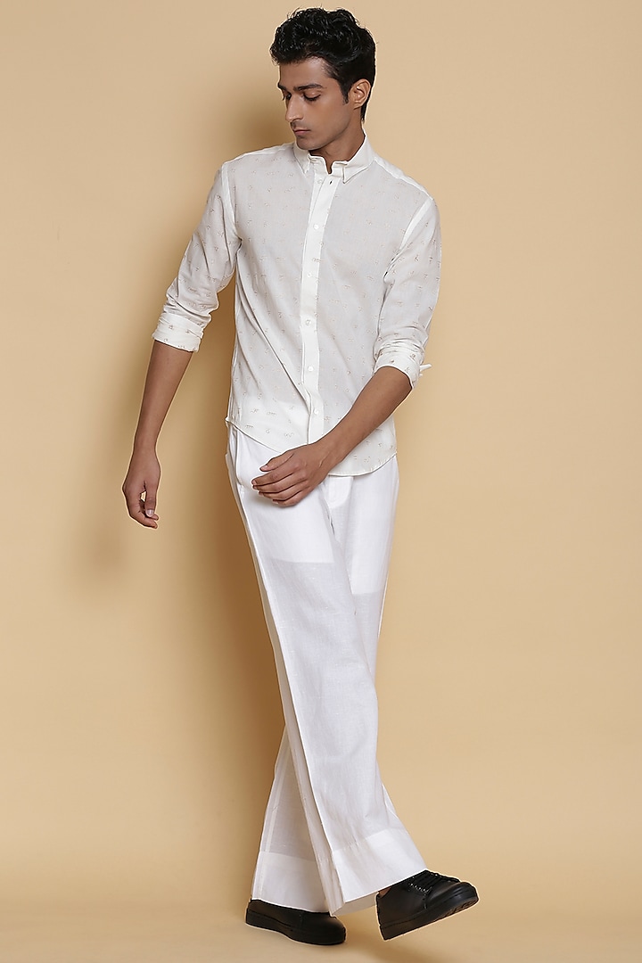Ivory Embroidered Cotton Shirt by Abraham & Thakore Men