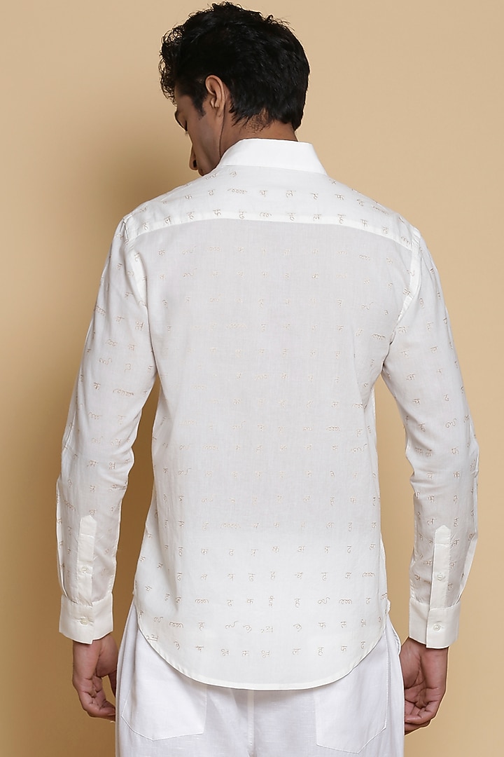 Ivory Embroidered Cotton Party Wear Shirt by Abraham & Thakore Men at Pernia's Pop Up Shop