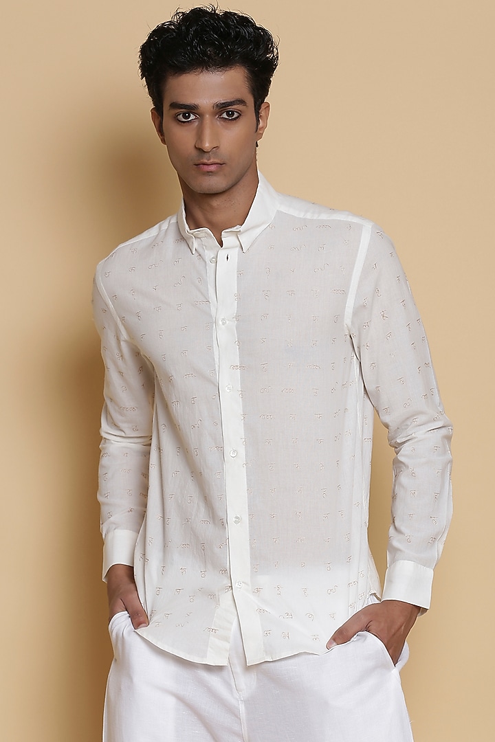 Ivory Embroidered Cotton Party Wear Shirt by Abraham & Thakore Men at Pernia's Pop Up Shop