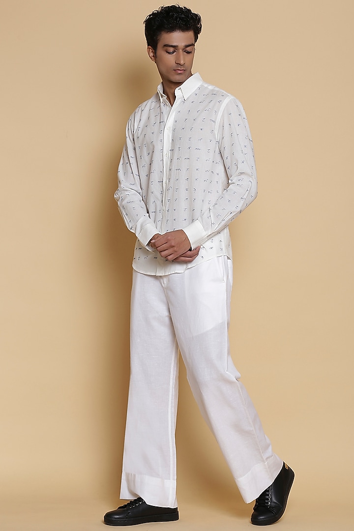 Ivory Cotton Embroidered Shirt by Abraham & Thakore Men