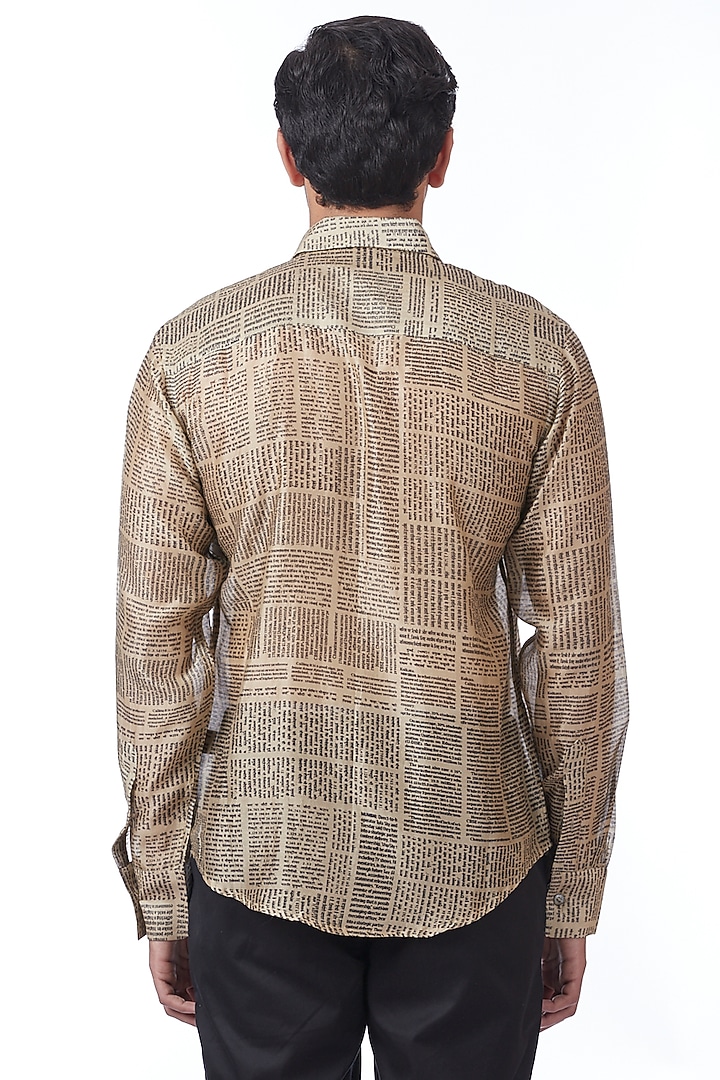Ivory Newspaper Printed Party Wear Shirt by Abraham & Thakore Men at Pernia's Pop Up Shop