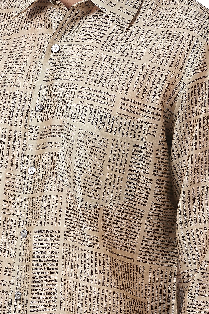 Ivory Newspaper Printed Party Wear Shirt by Abraham & Thakore Men at Pernia's Pop Up Shop