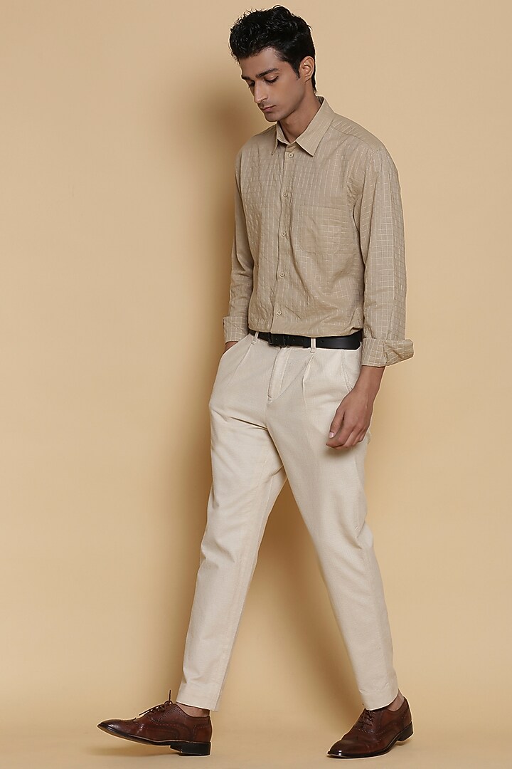 Beige Checkered Party Wear Shirt by Abraham & Thakore Men at Pernia's Pop Up Shop
