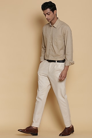 Beige Checkered Shirt by Abraham & Thakore Men