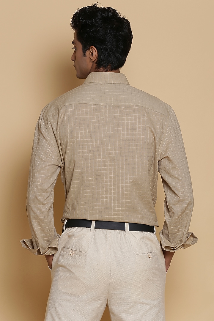 Beige Checkered Party Wear Shirt by Abraham & Thakore Men at Pernia's Pop Up Shop