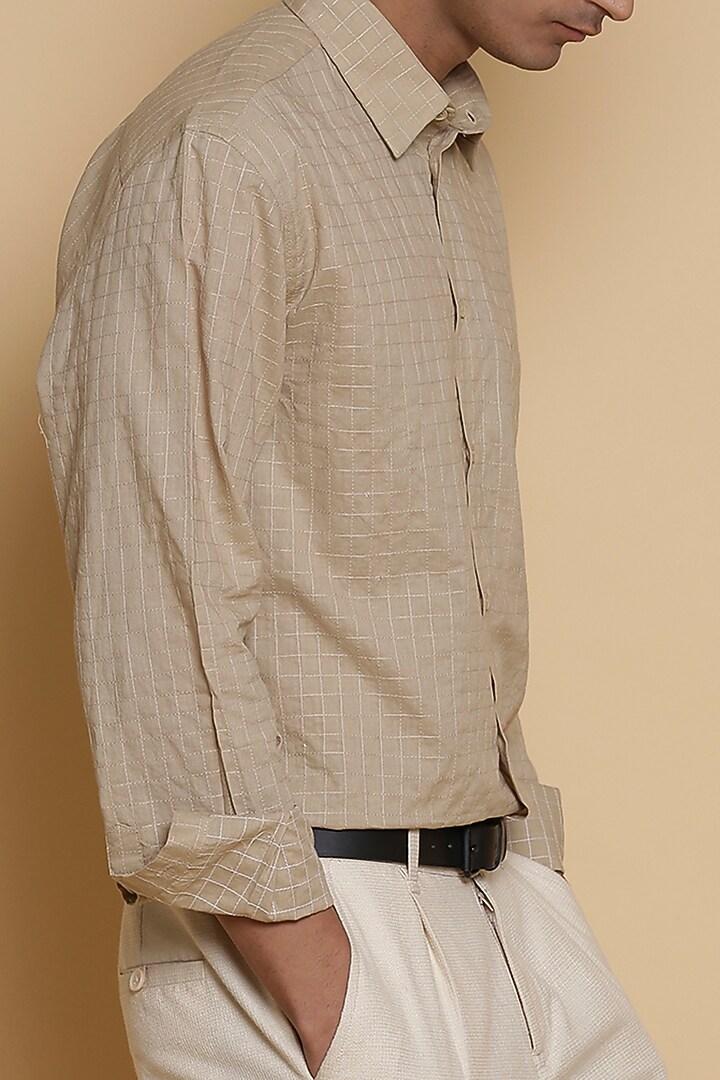 Beige Checkered Party Wear Shirt by Abraham & Thakore Men at Pernia's Pop Up Shop