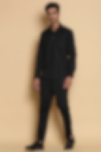 Black Checkered Party Wear Shirt by Abraham & Thakore Men at Pernia's Pop Up Shop