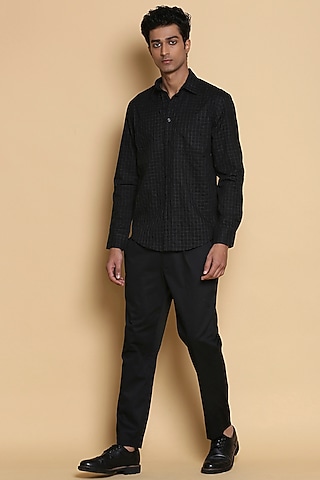 Black Checkered Shirt by Abraham & Thakore Men