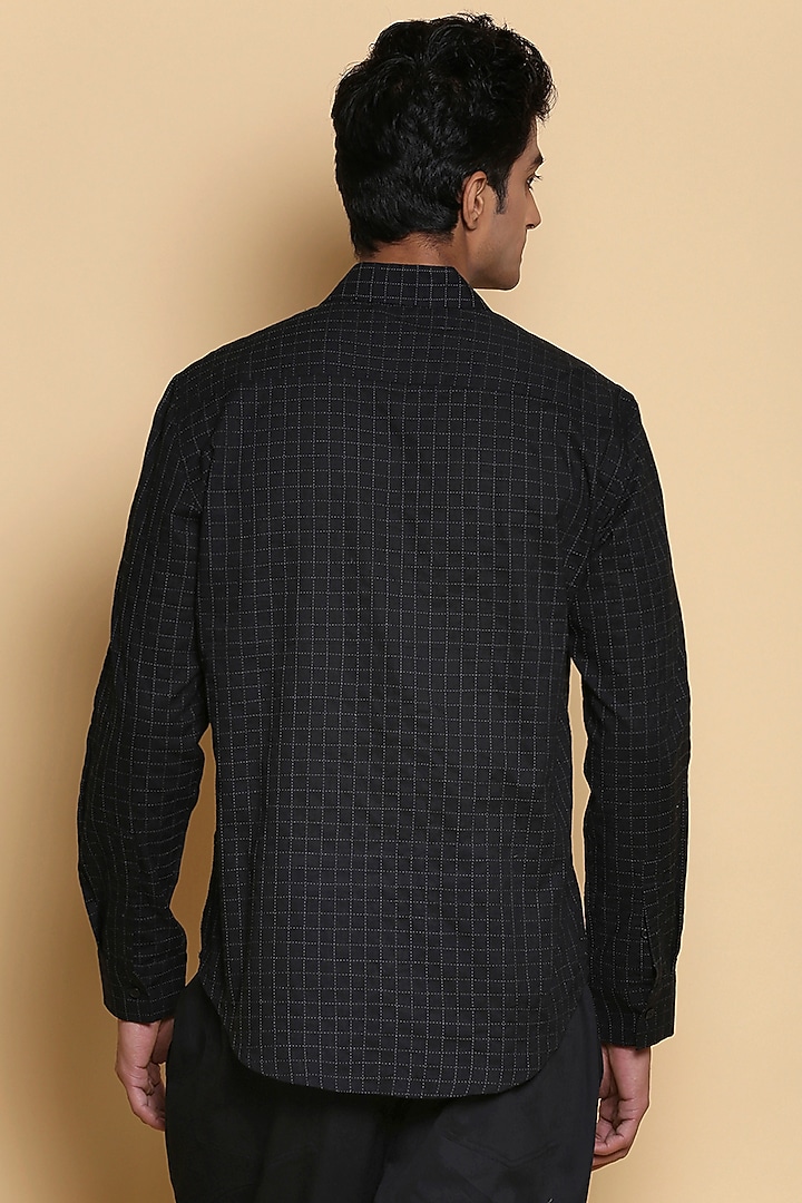 Black Checkered Party Wear Shirt by Abraham & Thakore Men at Pernia's Pop Up Shop