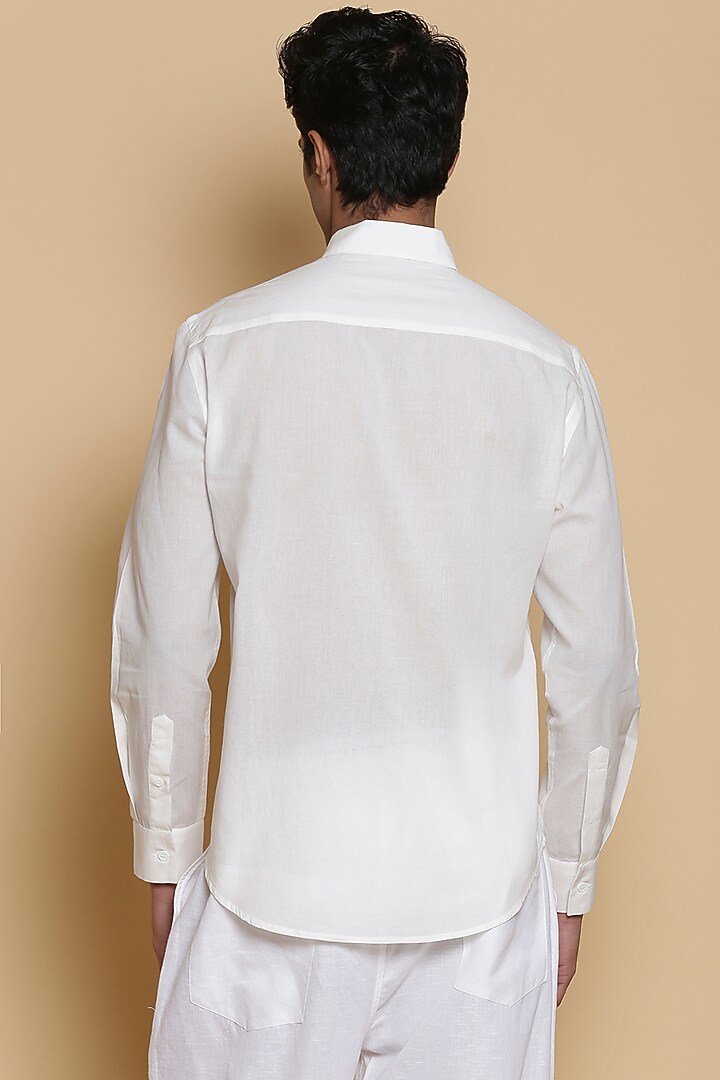 White Block Printed Summer Shirt by Abraham & Thakore Men at Pernia's Pop Up Shop