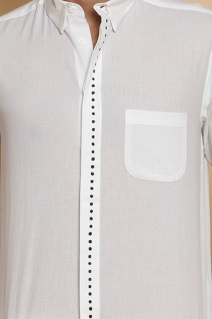 White Block Printed Summer Shirt by Abraham & Thakore Men at Pernia's Pop Up Shop