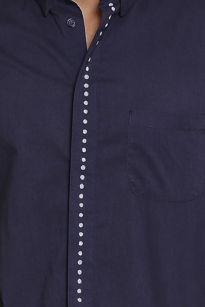Indigo Block Printed Summer Shirt by Abraham & Thakore Men at Pernia's Pop Up Shop