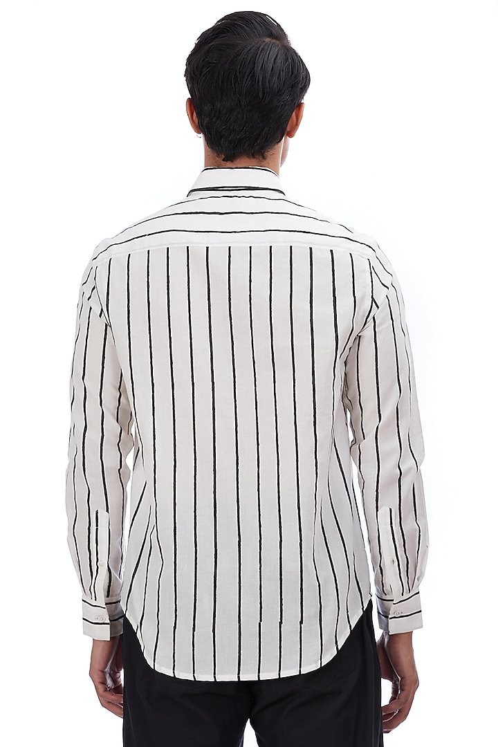White Hand Block Printed Party Wear Shirt by Abraham & Thakore Men at Pernia's Pop Up Shop