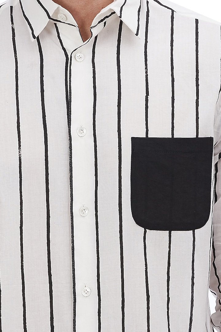White Hand Block Printed Party Wear Shirt by Abraham & Thakore Men at Pernia's Pop Up Shop