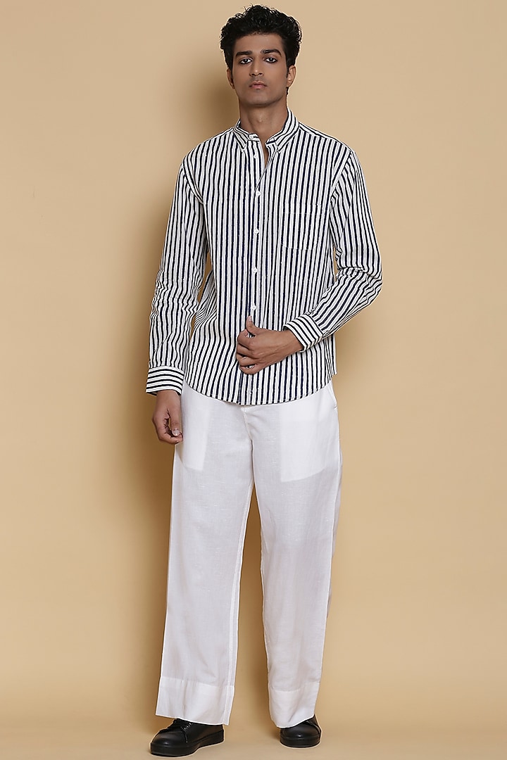 Ivory Block Printed Summer Shirt by Abraham & Thakore Men at Pernia's Pop Up Shop