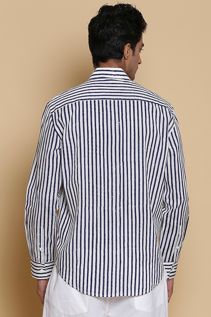 Ivory Block Printed Summer Shirt by Abraham & Thakore Men at Pernia's Pop Up Shop