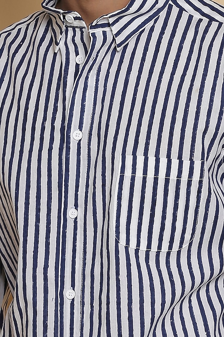 Ivory Block Printed Summer Shirt by Abraham & Thakore Men at Pernia's Pop Up Shop