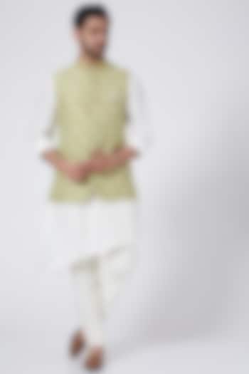 Oasis Green Embroidered Bundi Jacket by Aqube by Amber Men at Pernia's Pop Up Shop