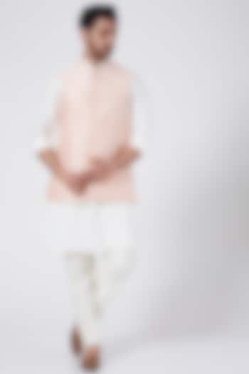 Baby Pink Bundi Jacket With Buttis Work by Aqube by Amber Men