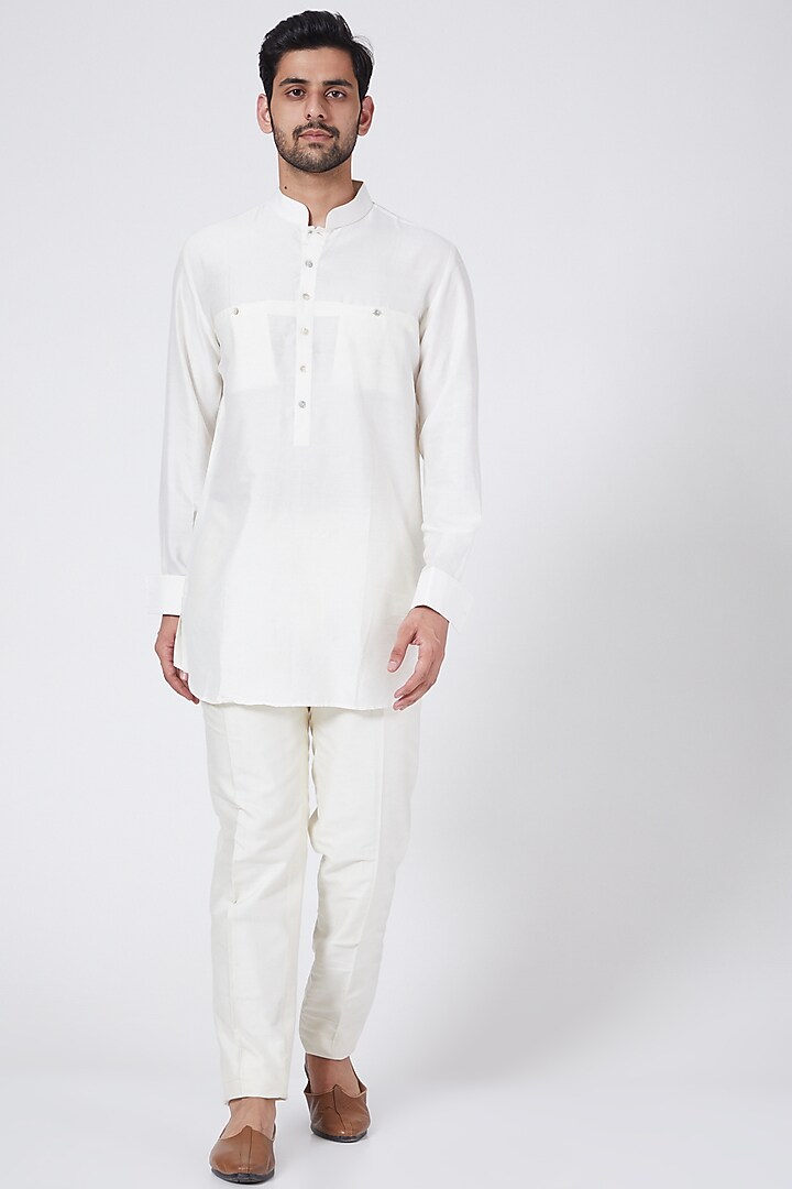 Ivory Spun Silk Kurta Set by Aqube by Amber Men at Pernia's Pop Up Shop