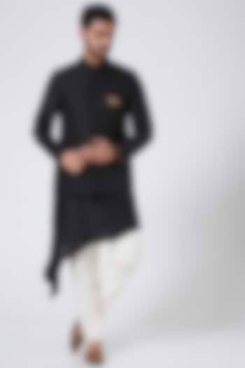 Black Motifs Textured Bundi Jacket by Aqube by Amber Men
