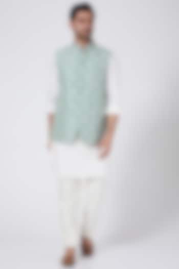 Beryl Green Embroidered Bundi Jacket Set by Aqube by Amber Men at Pernia's Pop Up Shop
