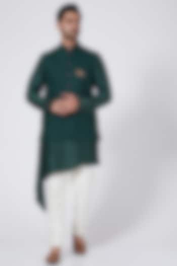 Bottle Green Bundi Jacket Set With Zardosi Work by Aqube by Amber Men at Pernia's Pop Up Shop