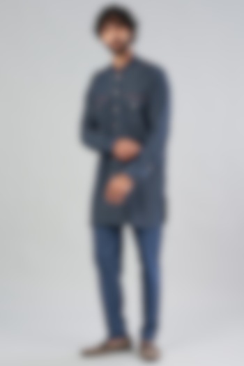 Blue Denim Shirt Kurta by Aqube by Amber Men at Pernia's Pop Up Shop