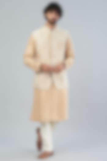 Beige Raw Silk Bundi Jacket by Aqube by Amber Men at Pernia's Pop Up Shop