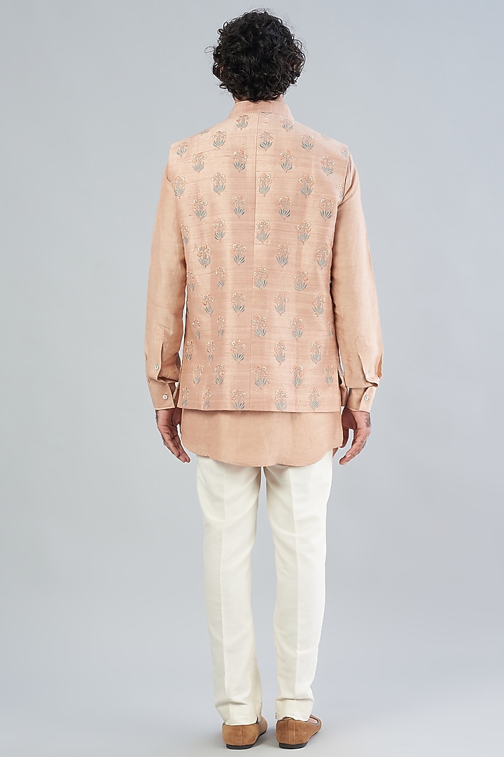 Blush Raw Silk Bundi Jacket by Aqube by Amber Men at Pernia's Pop Up Shop