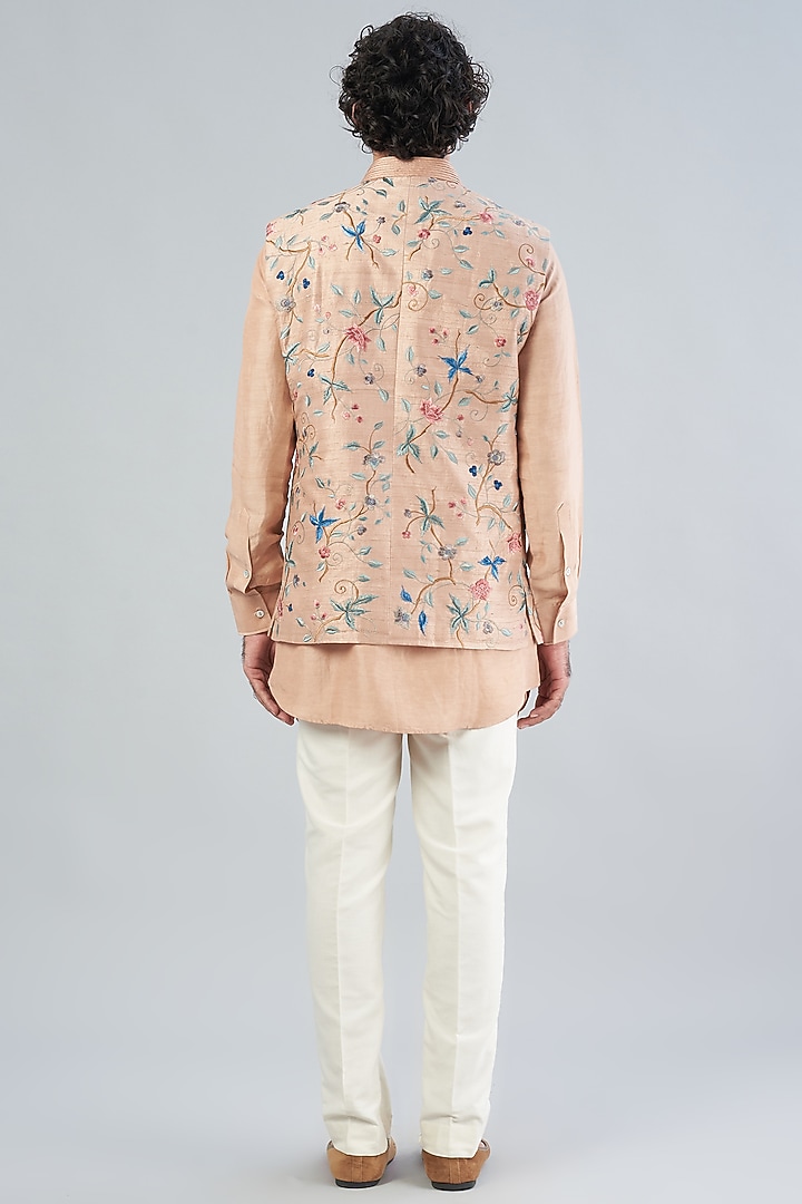 Porcelain Pink Raw Silk Bundi Jacket by Aqube by Amber Men at Pernia's Pop Up Shop