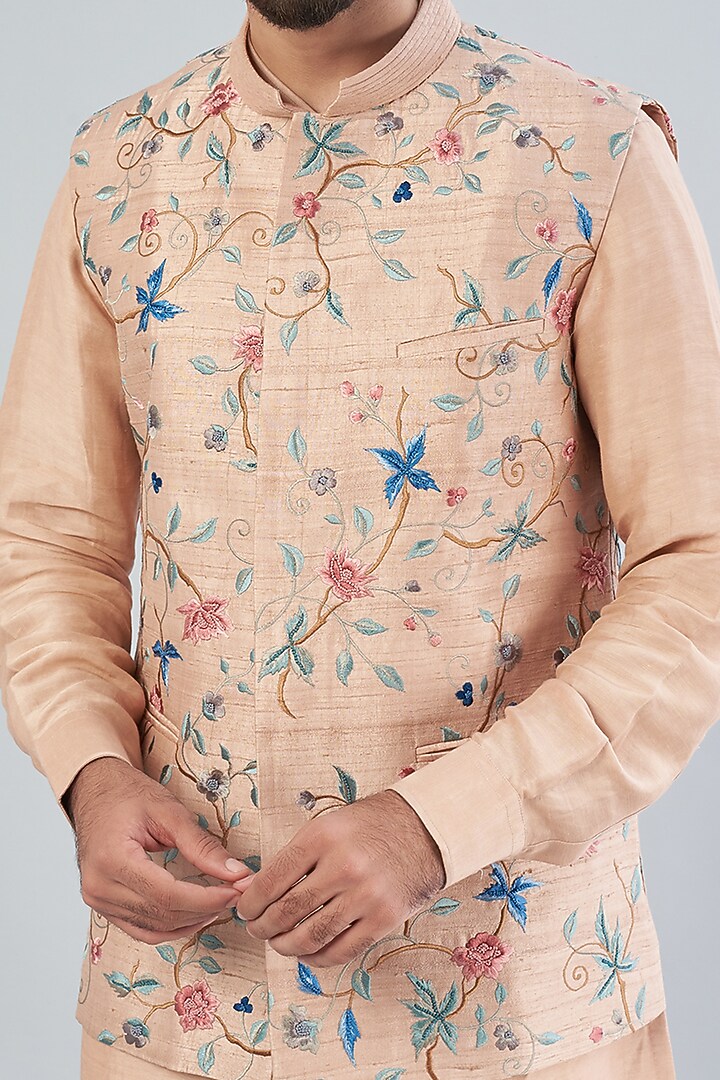 Porcelain Pink Raw Silk Bundi Jacket by Aqube by Amber Men at Pernia's Pop Up Shop