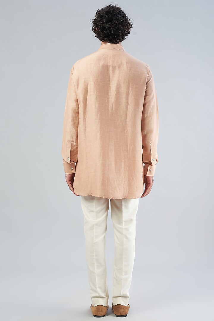 Porcelain Pink Satin Linen Kurta Set by Aqube by Amber Men at Pernia's Pop Up Shop