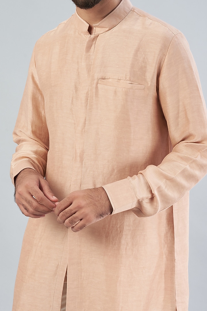 Porcelain Pink Satin Linen Kurta Set by Aqube by Amber Men at Pernia's Pop Up Shop