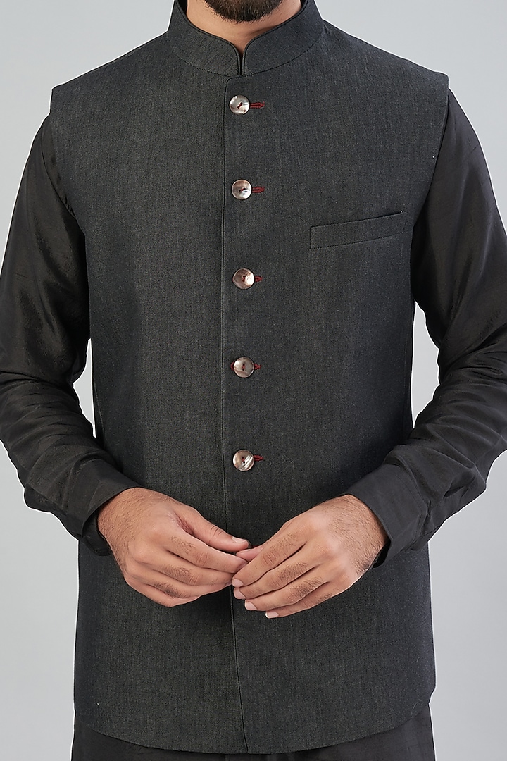Grey Denim Bundi Jacket by Aqube by Amber Men at Pernia's Pop Up Shop
