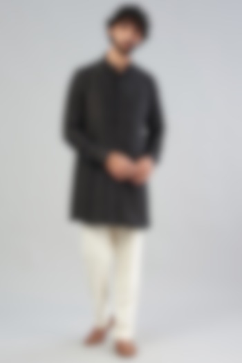 Black Dupion Silk Kurta Set by Aqube by Amber Men at Pernia's Pop Up Shop