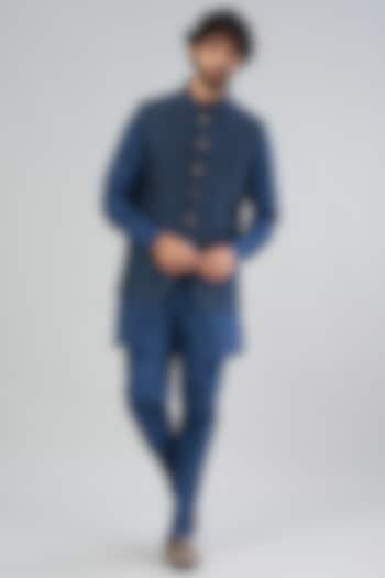 Navy Blue Embroidered Bundi Jacket by Aqube by Amber Men