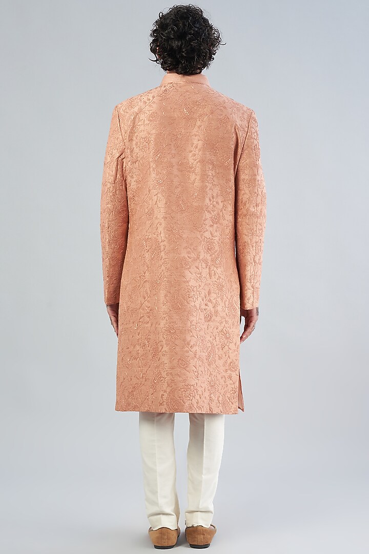Peach Embroidered Groom Sherwani Set by Aqube by Amber Men at Pernia's Pop Up Shop