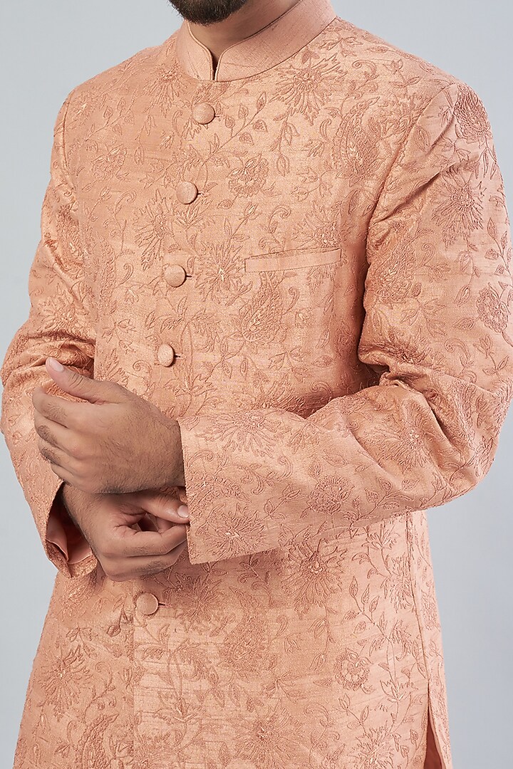 Peach Embroidered Groom Sherwani Set by Aqube by Amber Men at Pernia's Pop Up Shop