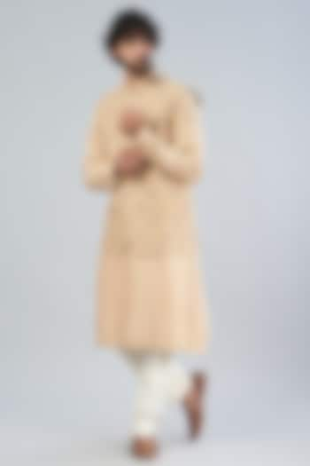 Beige Raw Silk Bundi Jacket by Aqube by Amber Men