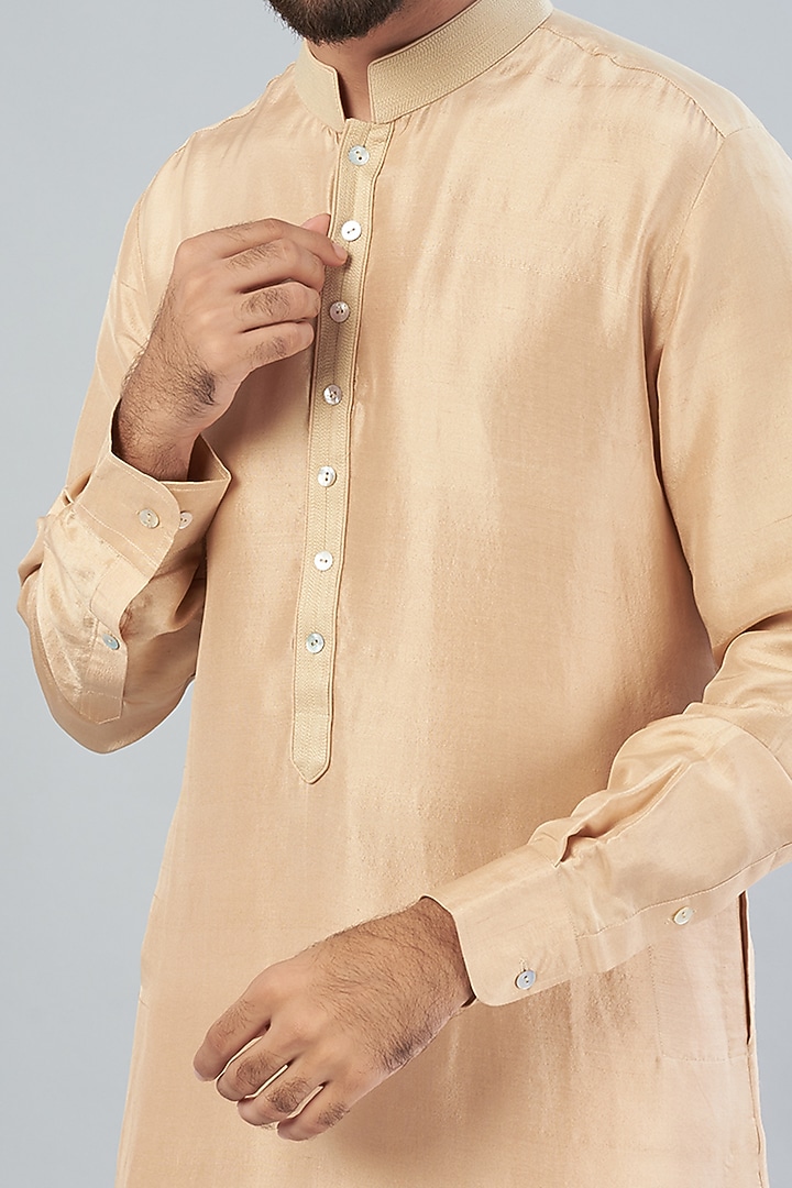 Beige Dupion Silk Kurta Set by Aqube by Amber Men at Pernia's Pop Up Shop