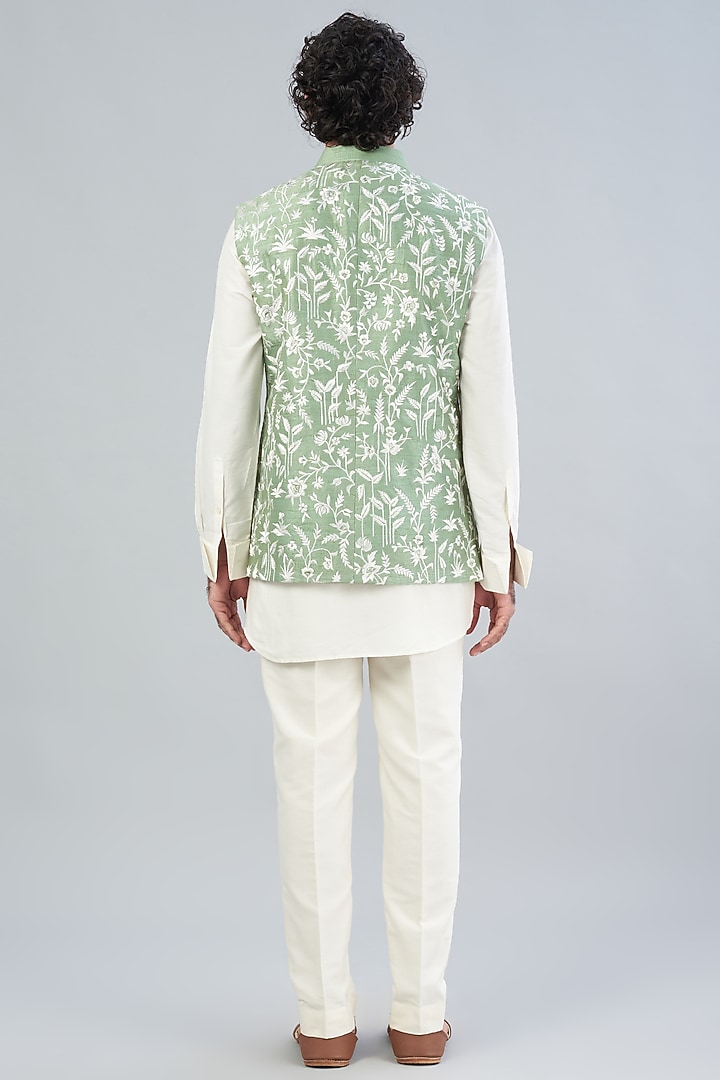 Mint Green Raw Silk Bundi Jacket by Aqube by Amber Men at Pernia's Pop Up Shop