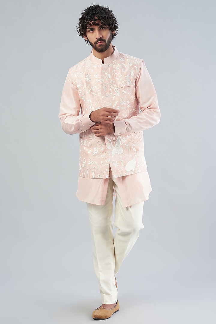 Primerose Pink Silk Bundi Jacket by Aqube by Amber Men