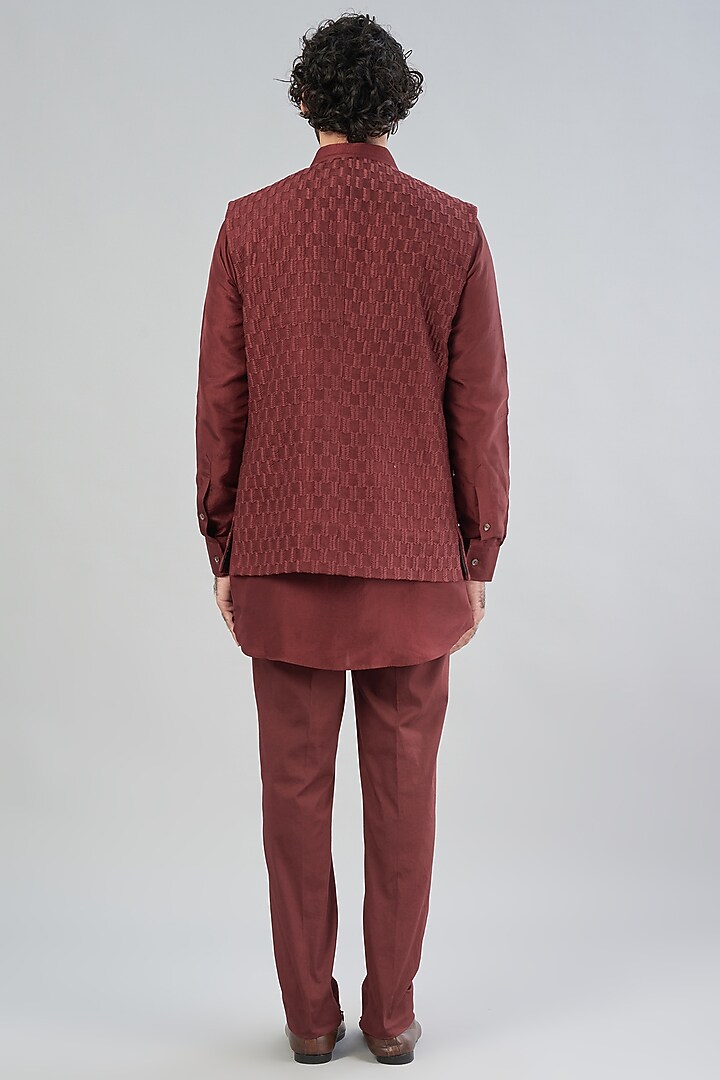 Maroon Raw Silk Bundi Jacket by Aqube by Amber Men at Pernia's Pop Up Shop