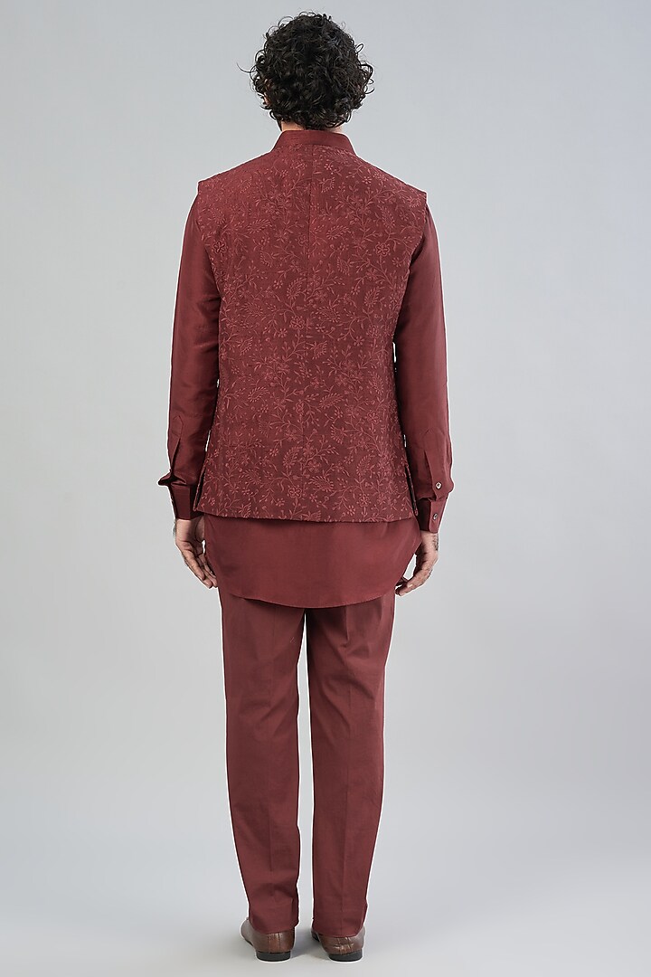Maroon Raw Silk Bundi Jacket by Aqube by Amber Men at Pernia's Pop Up Shop