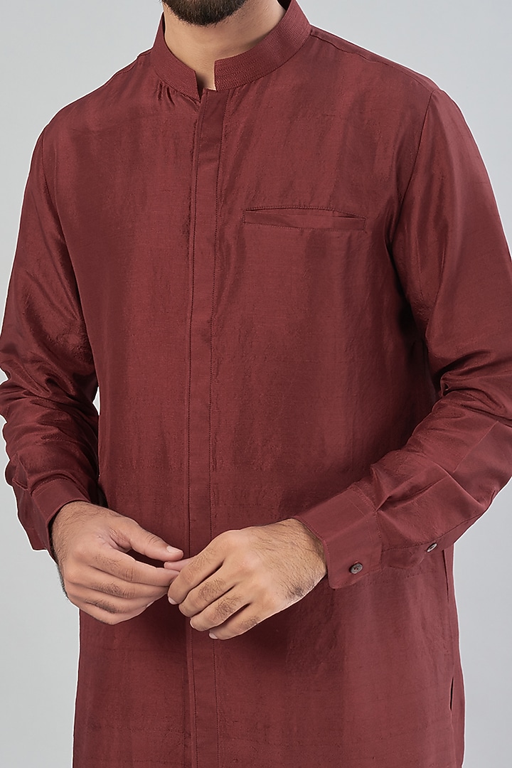 Maroon Dupion Silk Kurta Set by Aqube by Amber Men at Pernia's Pop Up Shop