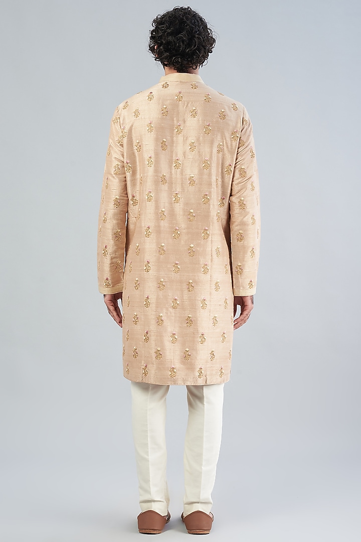 Beige Raw Silk Kurta Set by Aqube by Amber Men at Pernia's Pop Up Shop