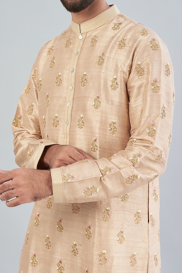 Beige Raw Silk Kurta Set by Aqube by Amber Men at Pernia's Pop Up Shop